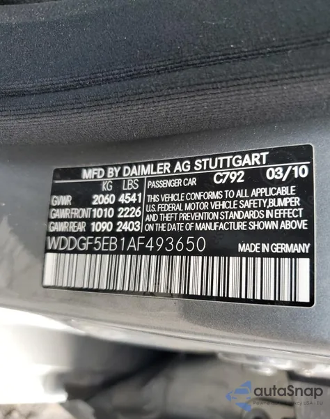 2010 Mercedes-Benz C 300 Luxury/Sport from USA, damaged, VIN WDDGF5EB1AF493650